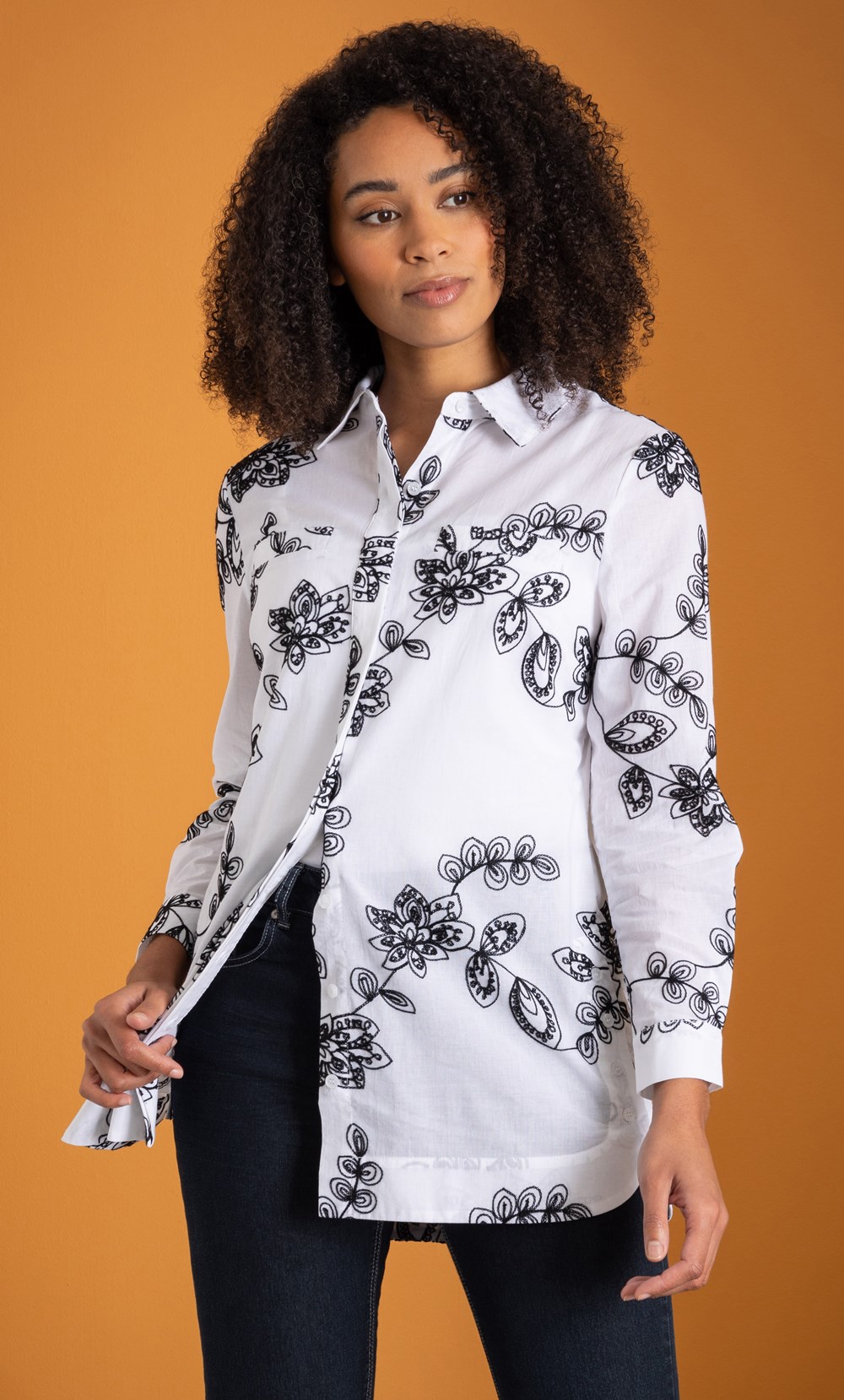 Floral Embroidered Cotton Blouse in Black | Klass