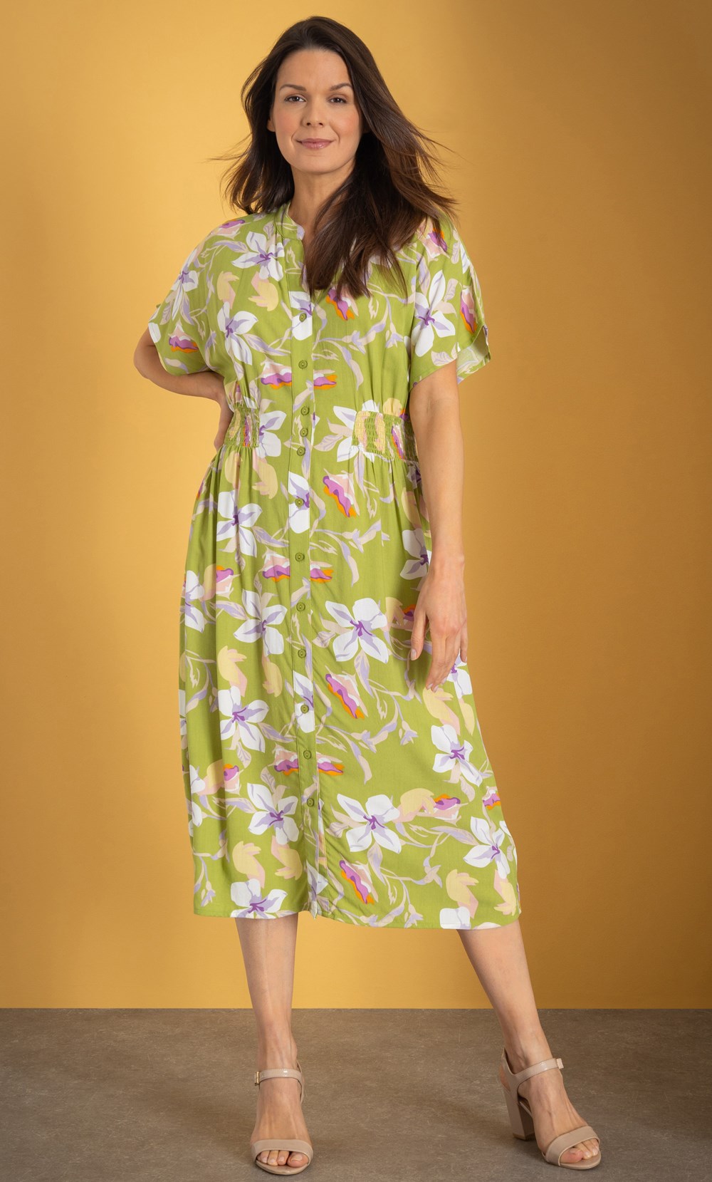 Brands - Klass Garden Print Midi Shirt Dress Avocado/Lilac Women’s
