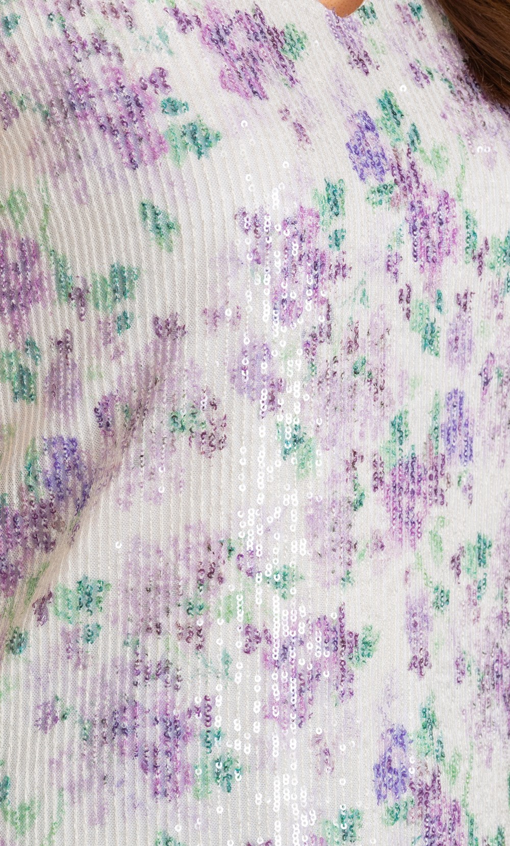 Floral Print Sequin Mesh Top