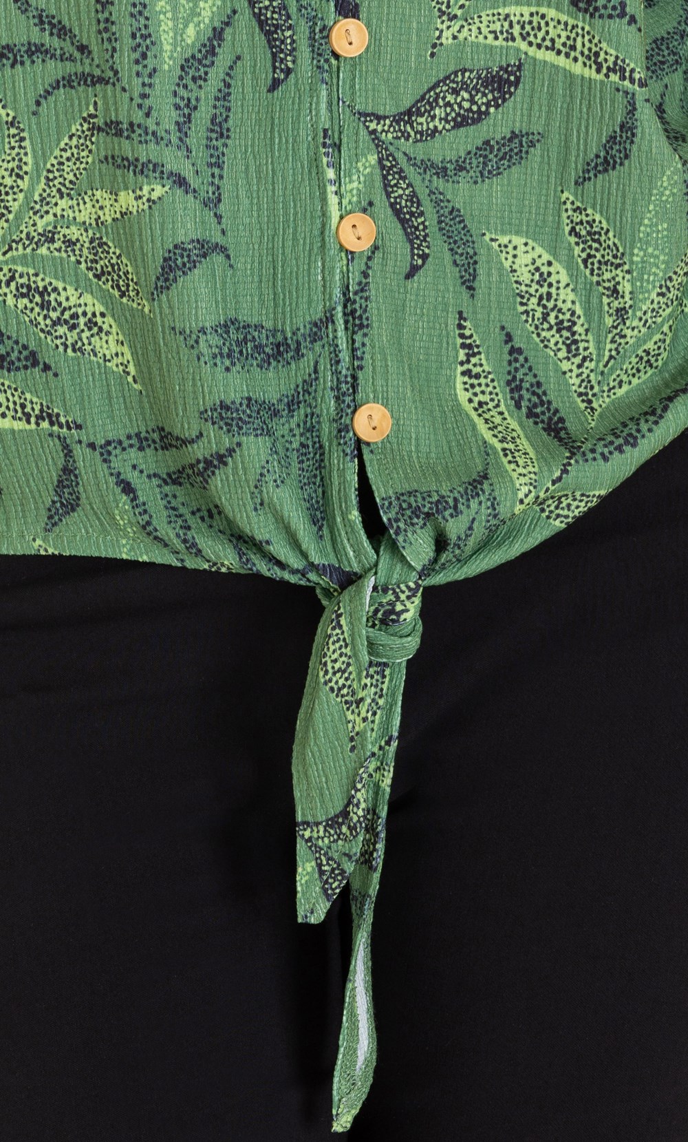 Leaf Print Tie Front Blouse