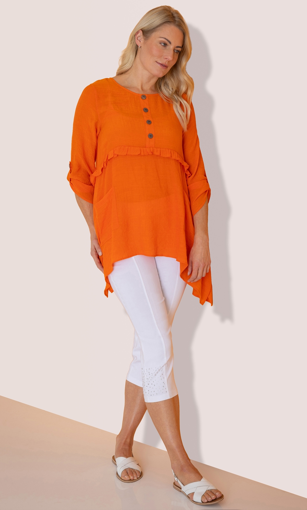 Dipped Hem Tunic Top In Orange Klass dipped-hem-tunic-top-in-orange-klass