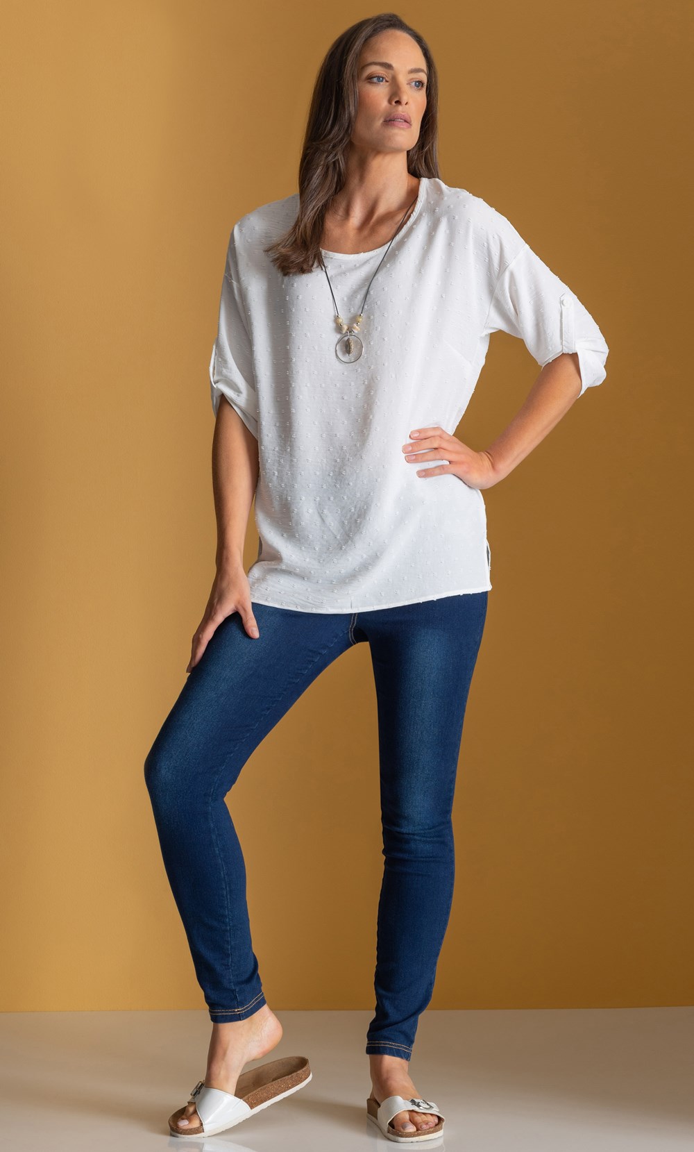 Dot Textured Top With Necklace