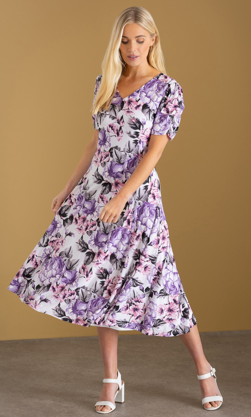 Textured Floral Print Ity Dress