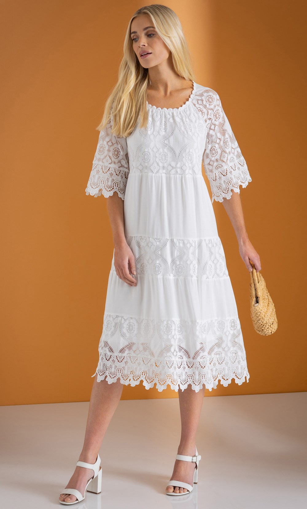 Klass Lace Tiered Dress White Women’s