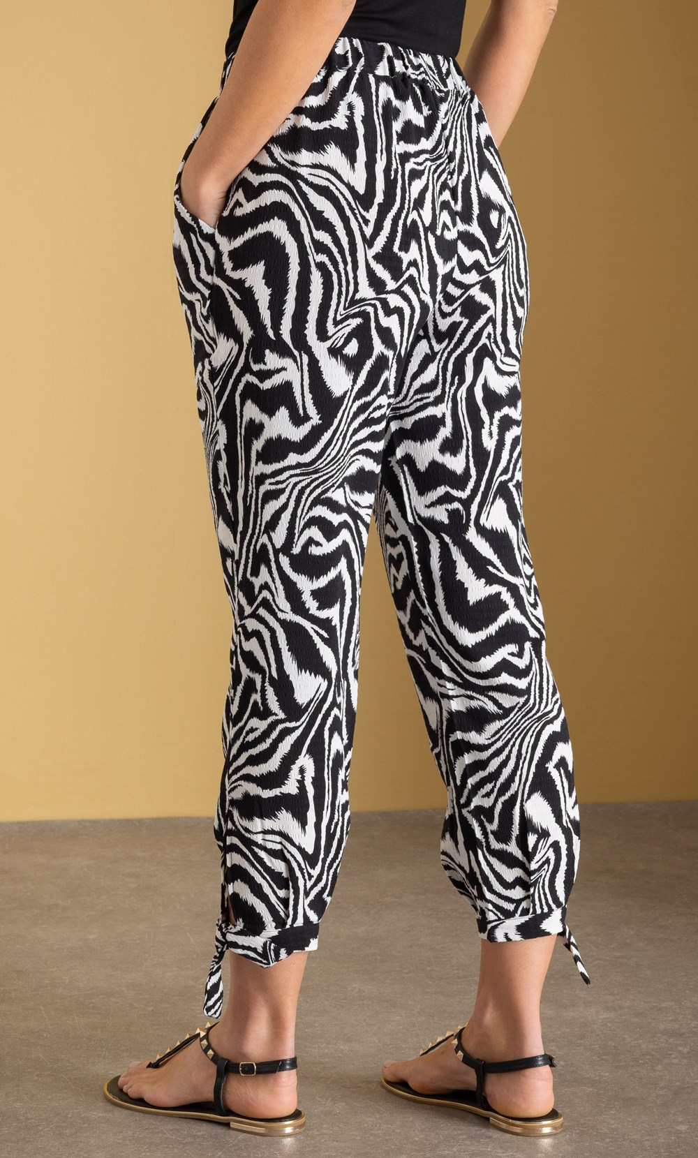 Zebra Print Tie Hem Cropped Trousers