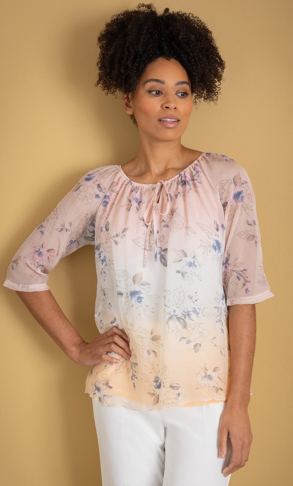 Shimmer Floral Print Ombre Top