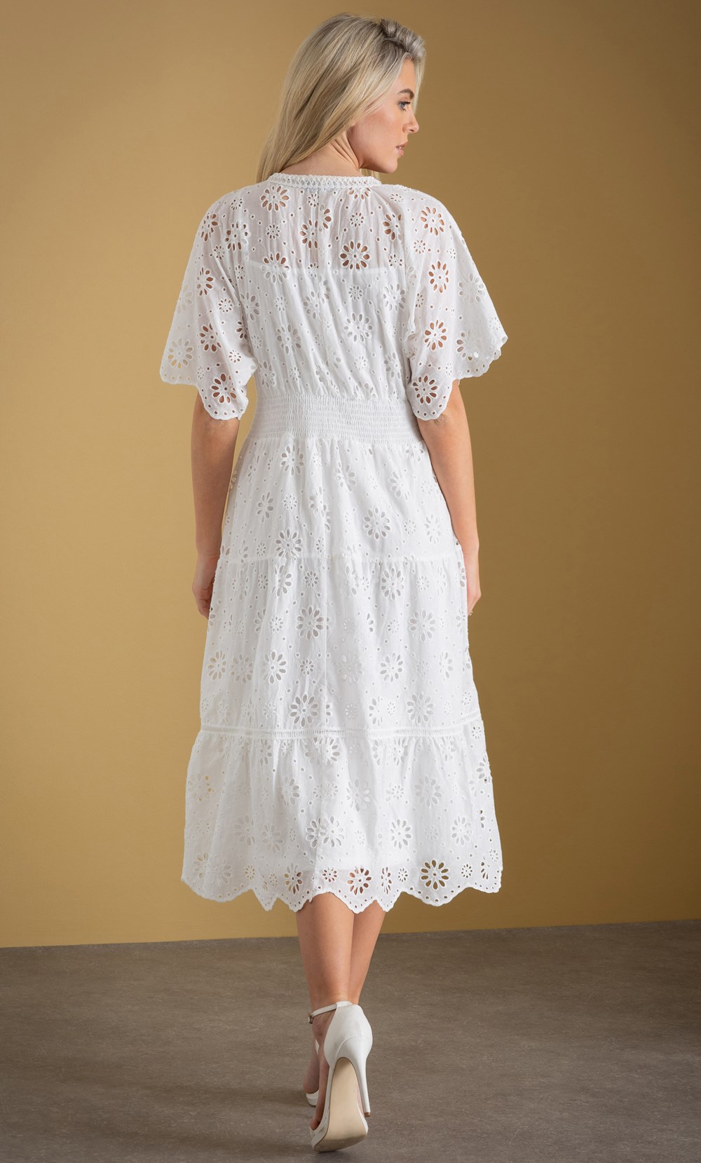 Broderie Anglaise Tiered Midi Dress