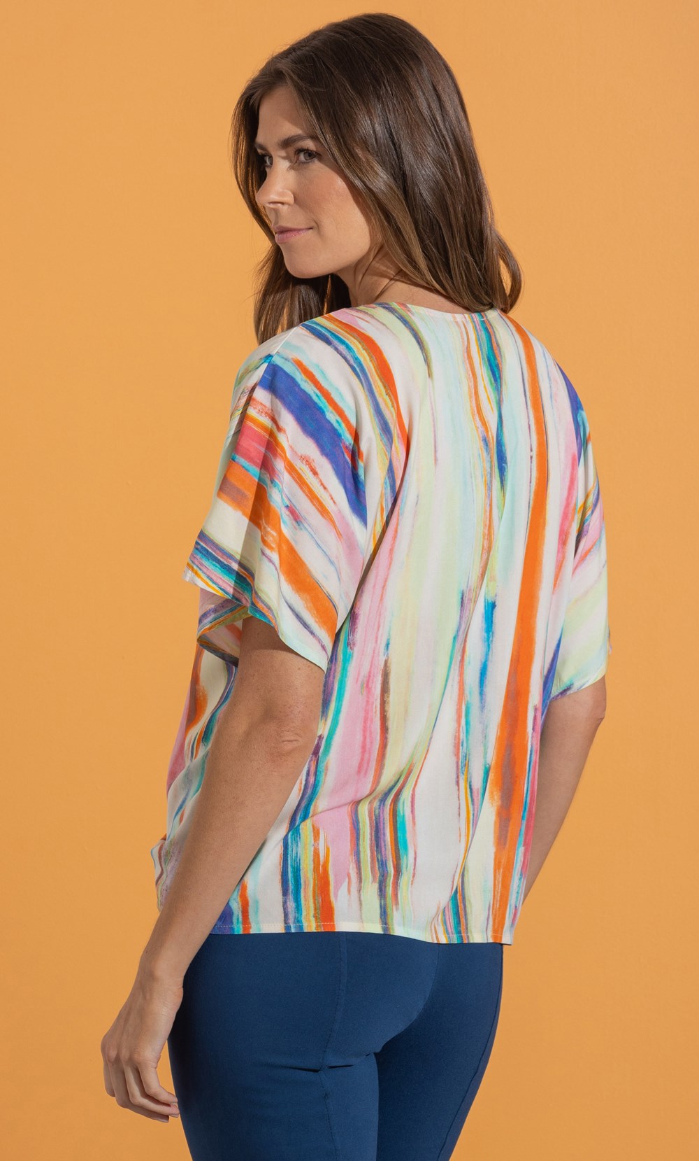 Painted Stripe Tie Front Top