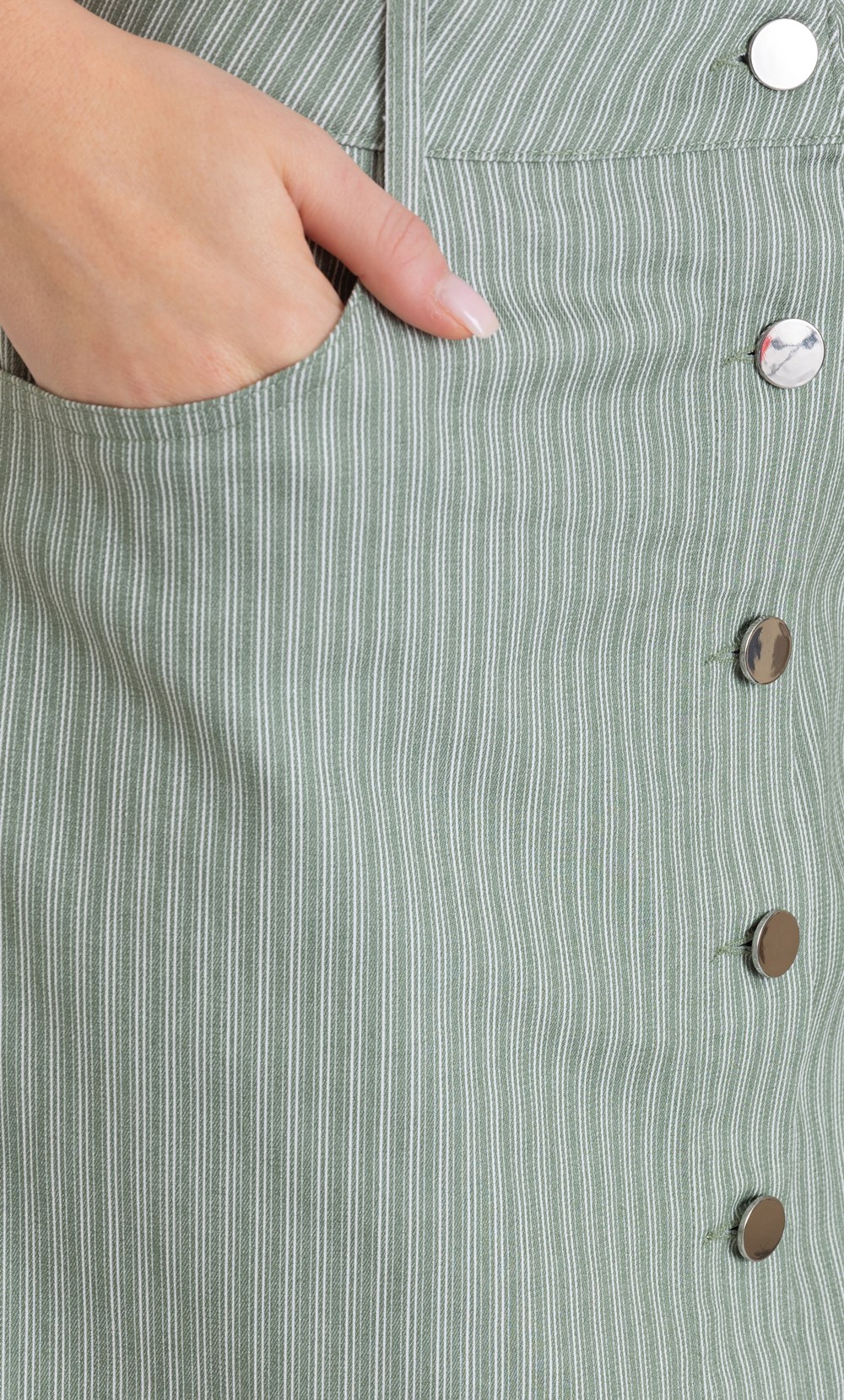Striped Button Cotton Blend Skirt