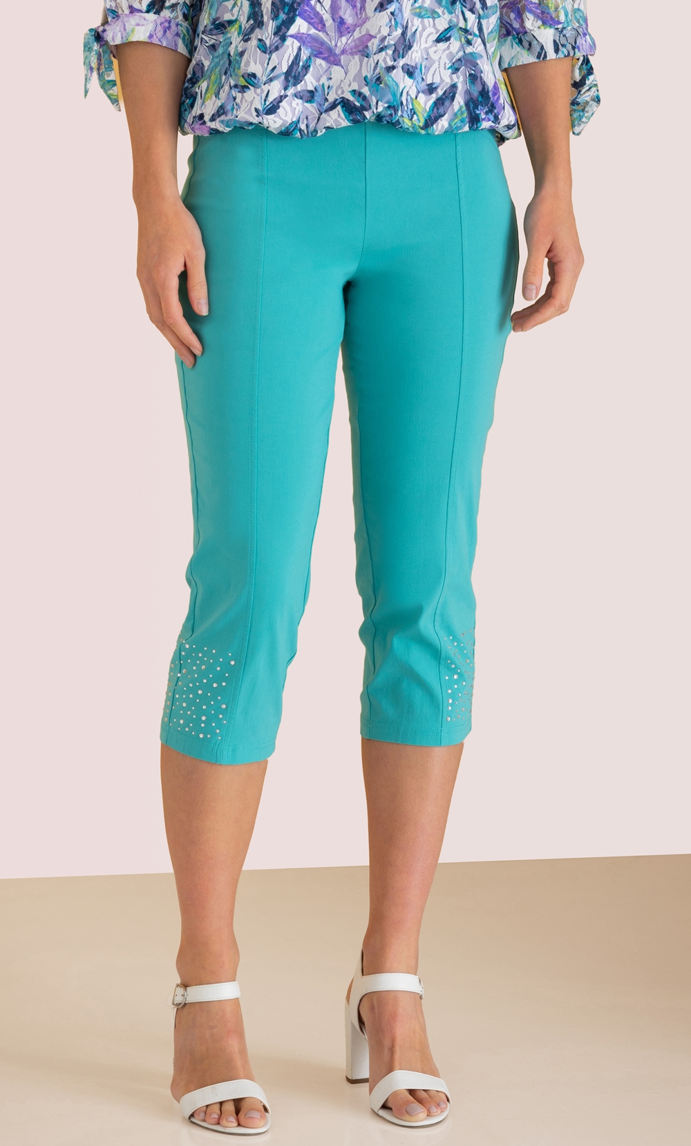Embellished Pull On Cropped Trousers In Blue Klass embellished-pull-on-cropped-trousers-in-blue-klass