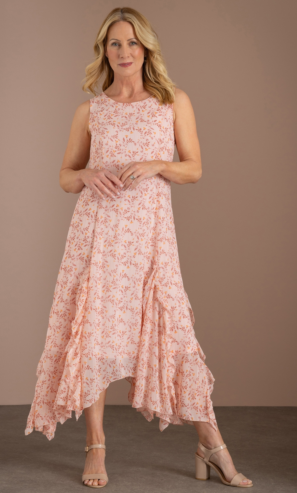 Anna Rose Dip Hem Printed Midi Dress