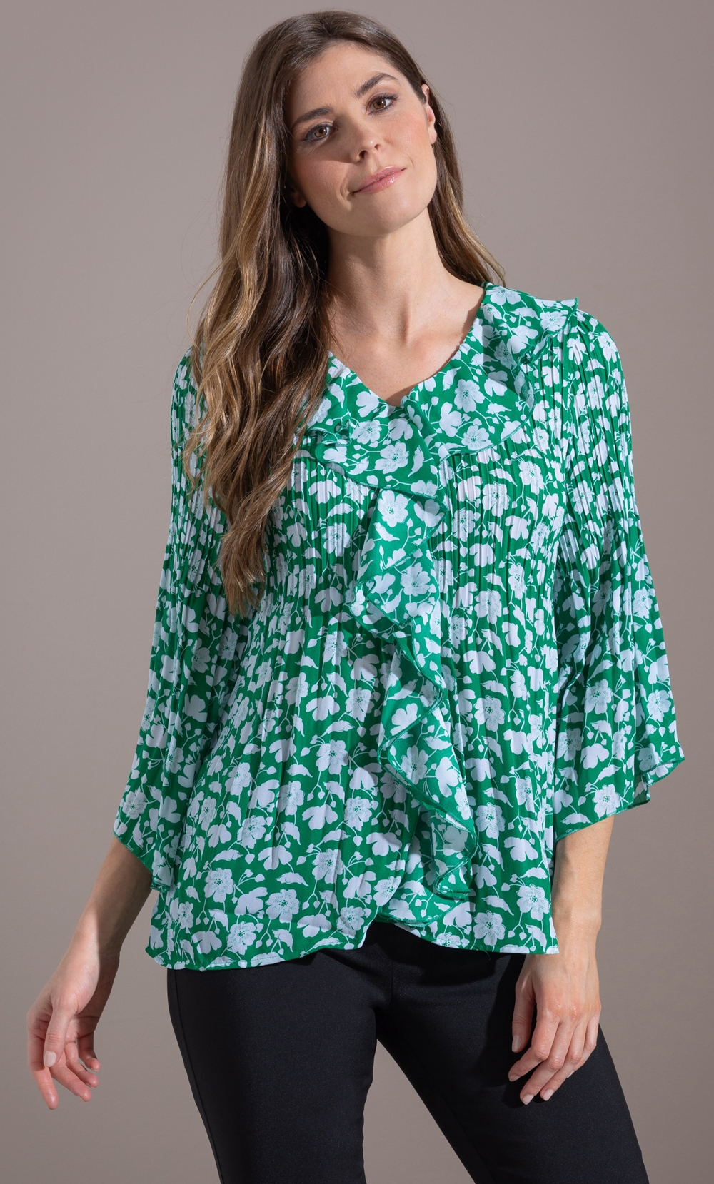 Printed Fill Front Pleated Top