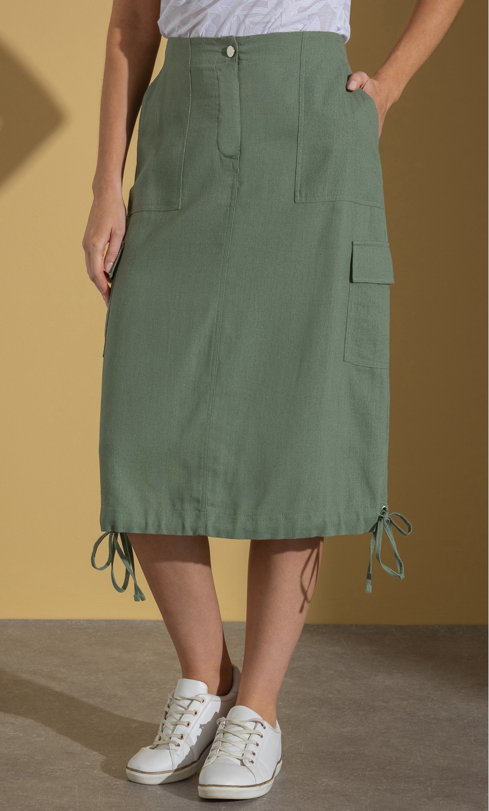 Linen Blend Tie Hem Utility Skirt