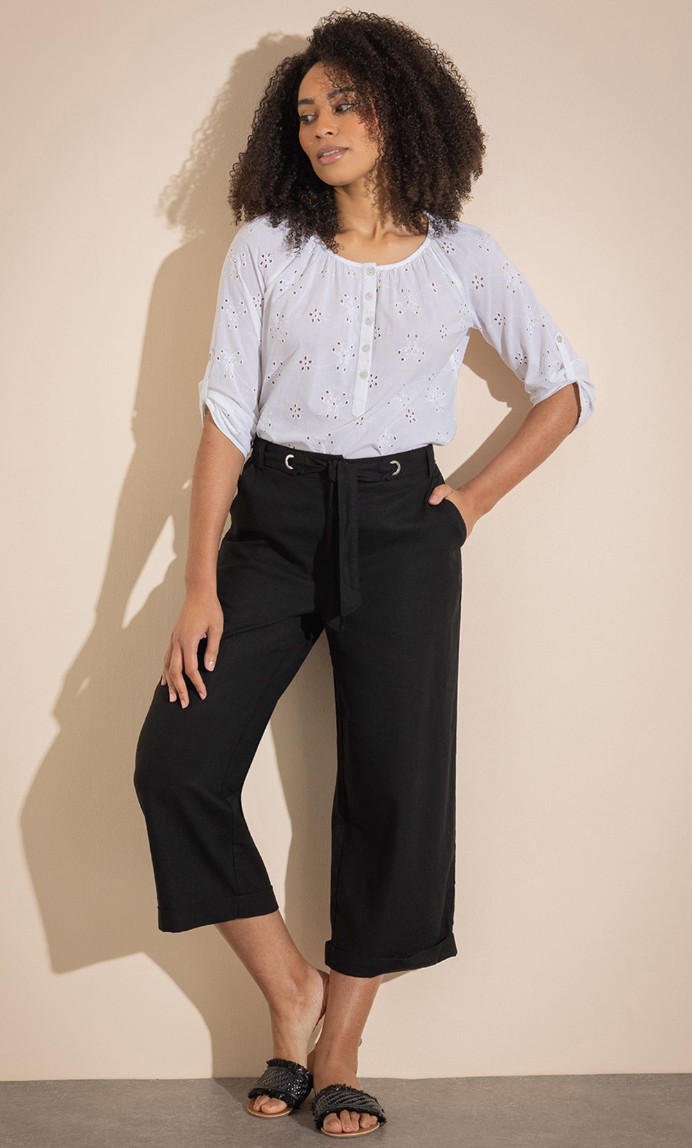 Wide Leg Cropped Linen Blend Trousers In Black Klass wide-leg-cropped-linen-blend-trousers-in-black-klass