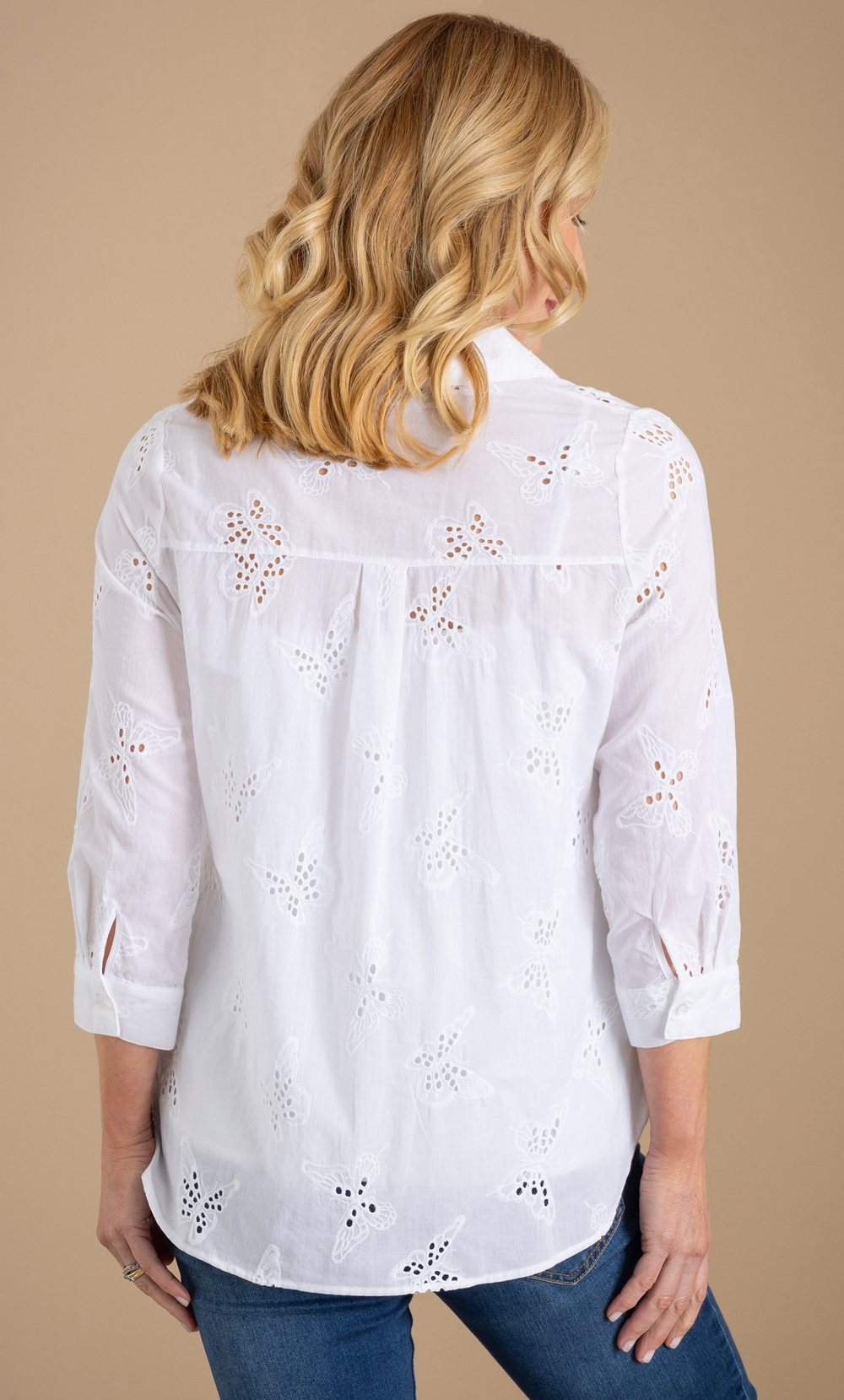 Anna Rose Butterfly Embroidered Eyelet Cotton Blouse