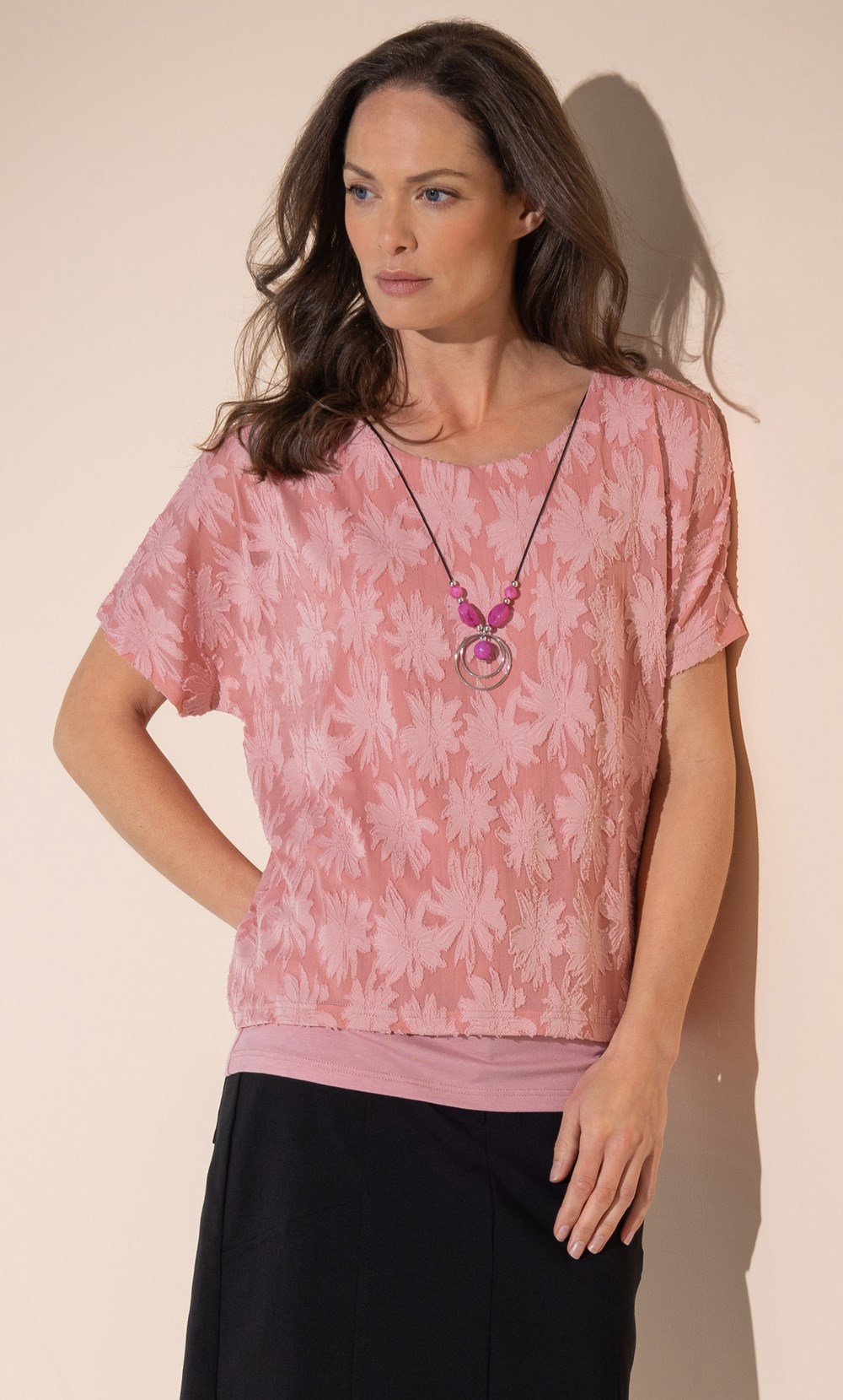 Layered Floral Top With Necklace