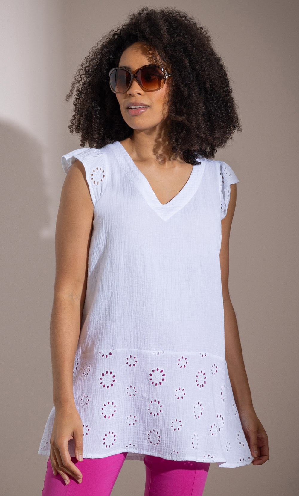 Embroidered Back Tie Cotton Tunic