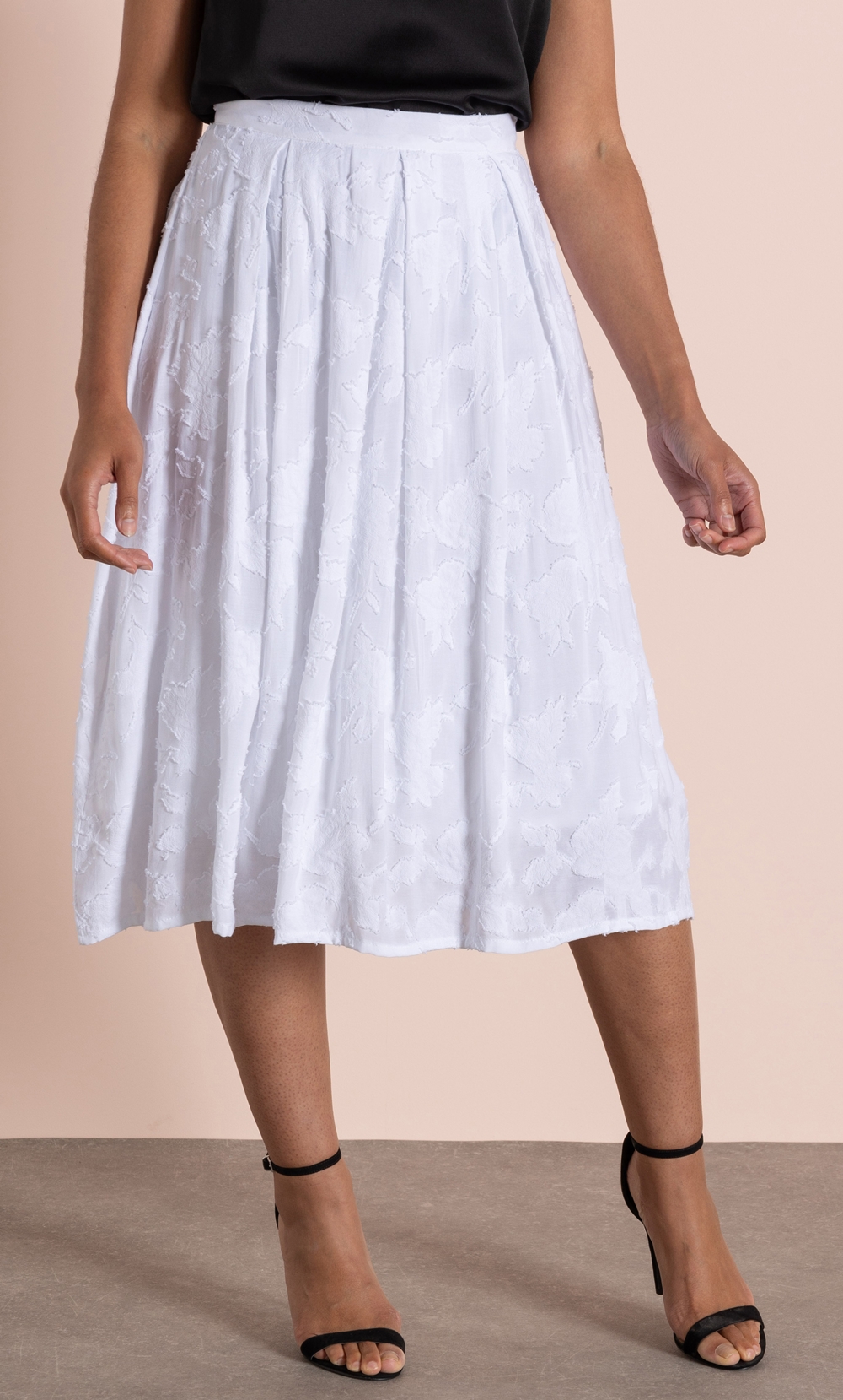 Box Pleat Jacquard Cotton Blend Skirt