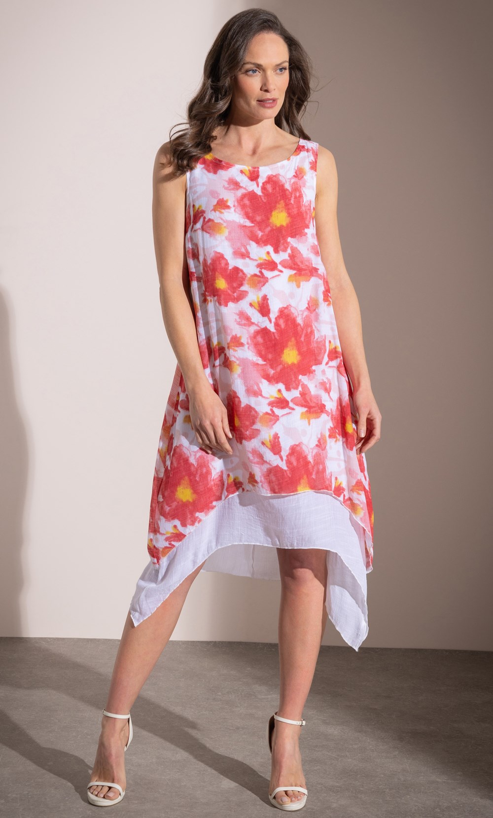 Dip Hem Printed Sleeveless Dress