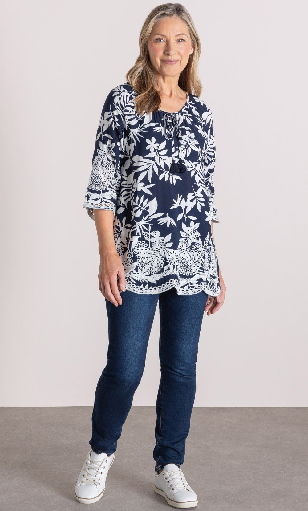 Anna Rose Botanical Print And Embroidered Top