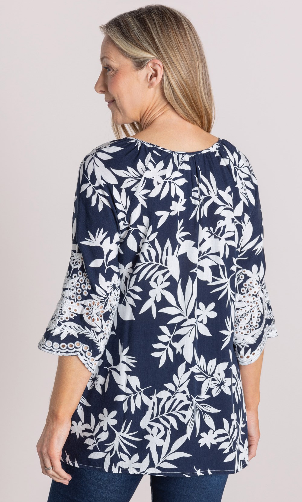 Anna Rose Botanical Print And Embroidered Top