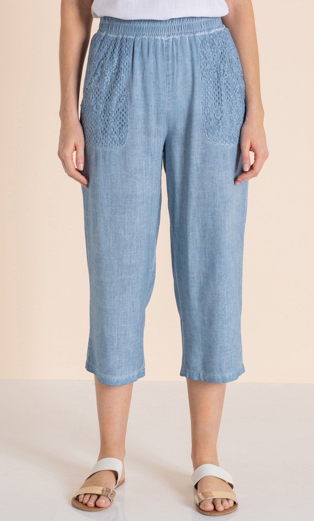 Wide Leg Linen Blend Cropped Trousers