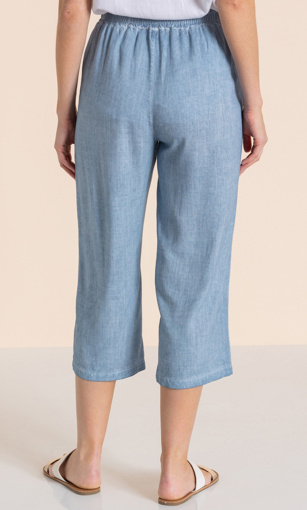 Wide Leg Linen Blend Cropped Trousers