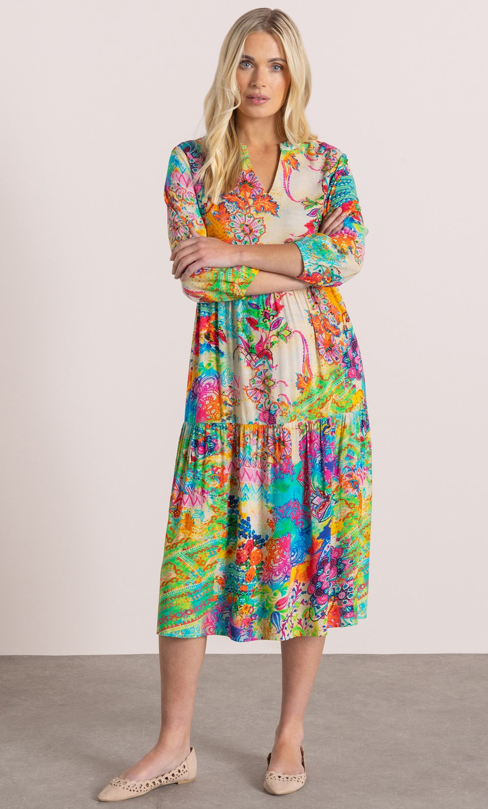 Floral Printed Loose Fit Dress in Multi | Klass