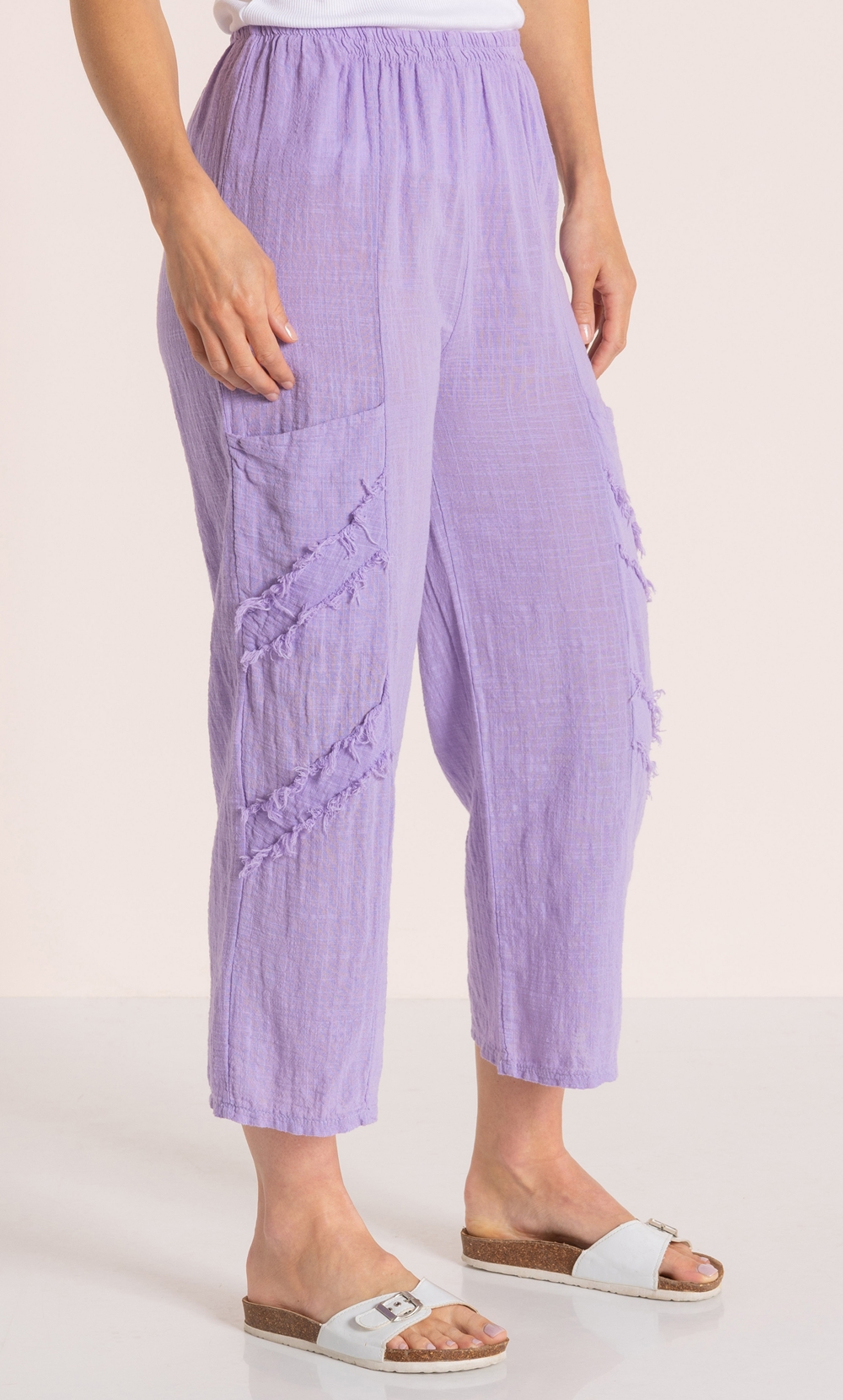Wide Leg Cropped Cotton Trousers