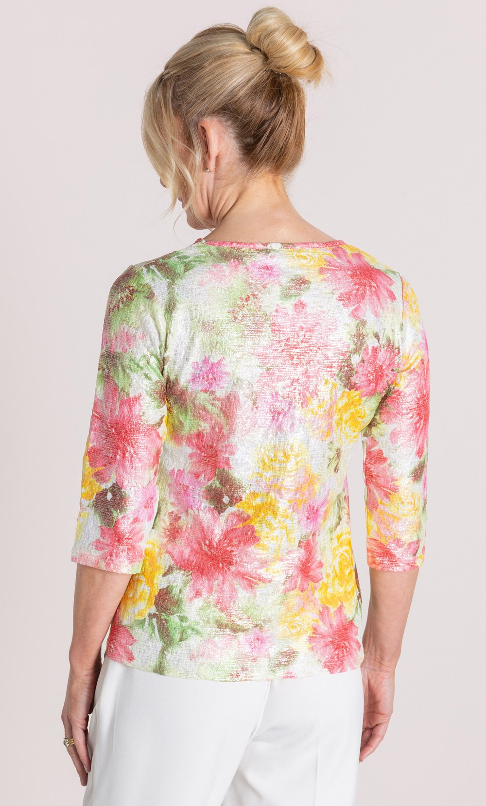 Anna Rose Shimmer Garden Print Jersey Top
