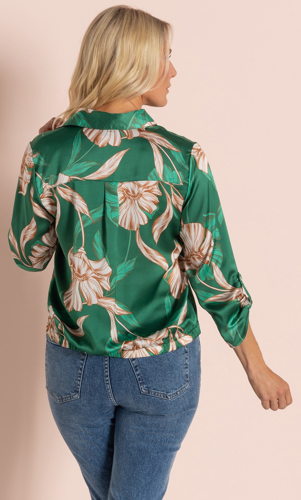 Tie Front Floral Silk Effect Shirt