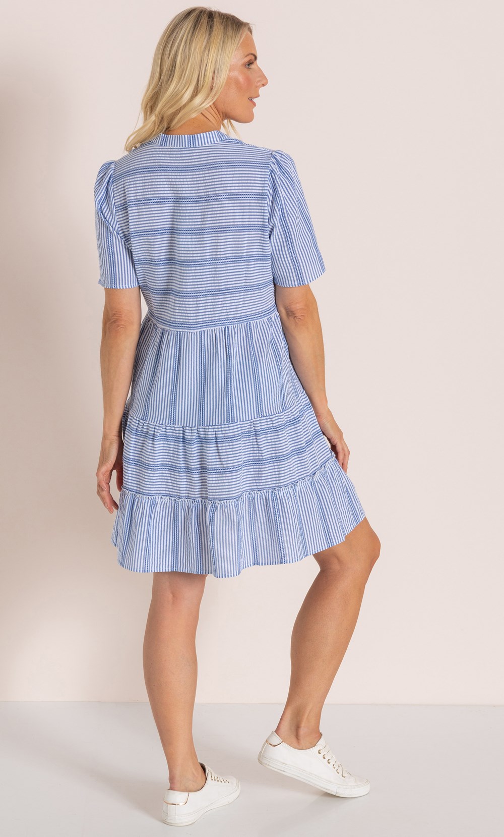 Cotton Seersucker Striped Tunic Dress