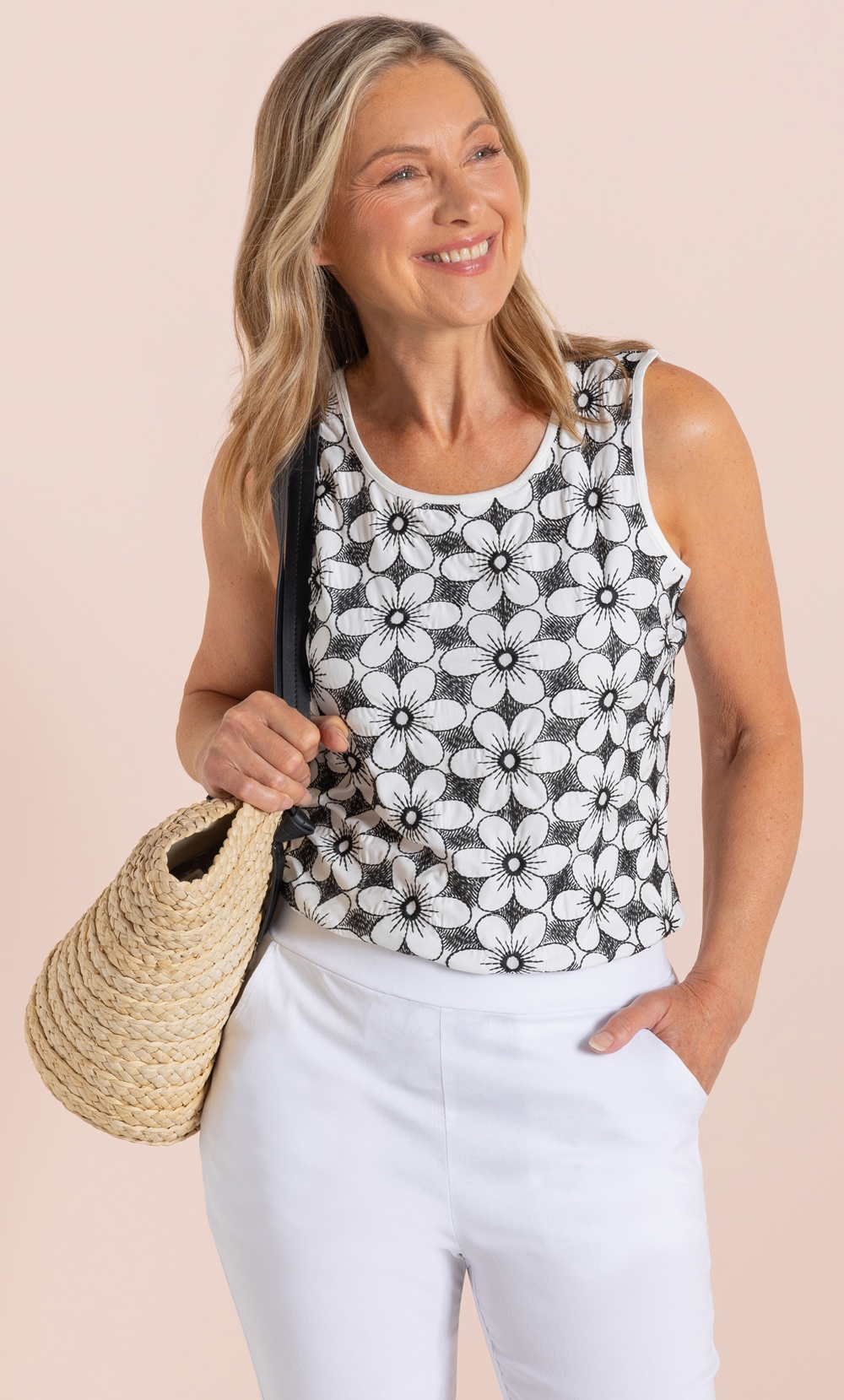 Anna Rose Floral Embroidered Sleeveless Top