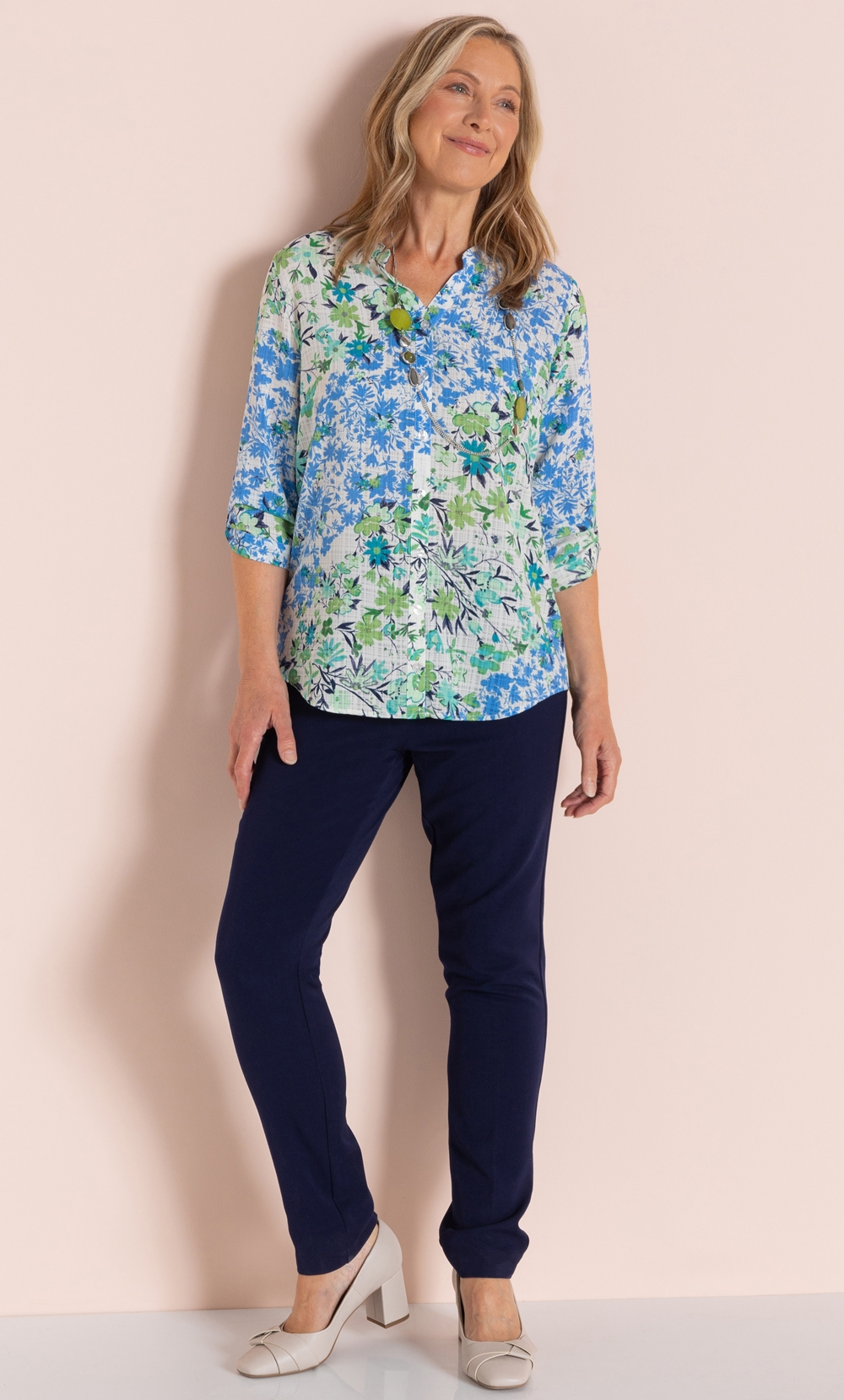 Anna Rose Garden Print Blouse With Necklace