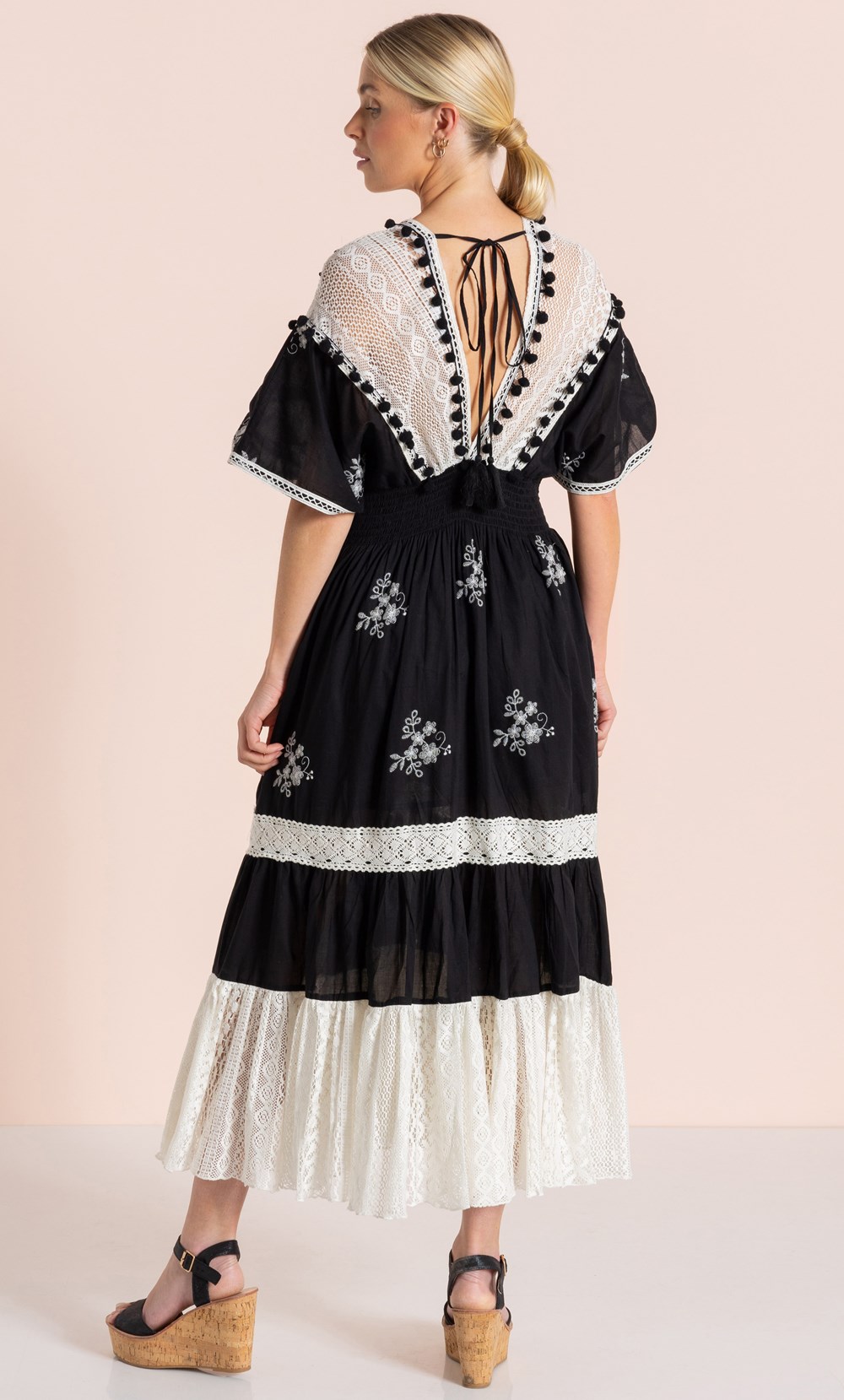 Embroidery And Lace Cotton Maxi Dress