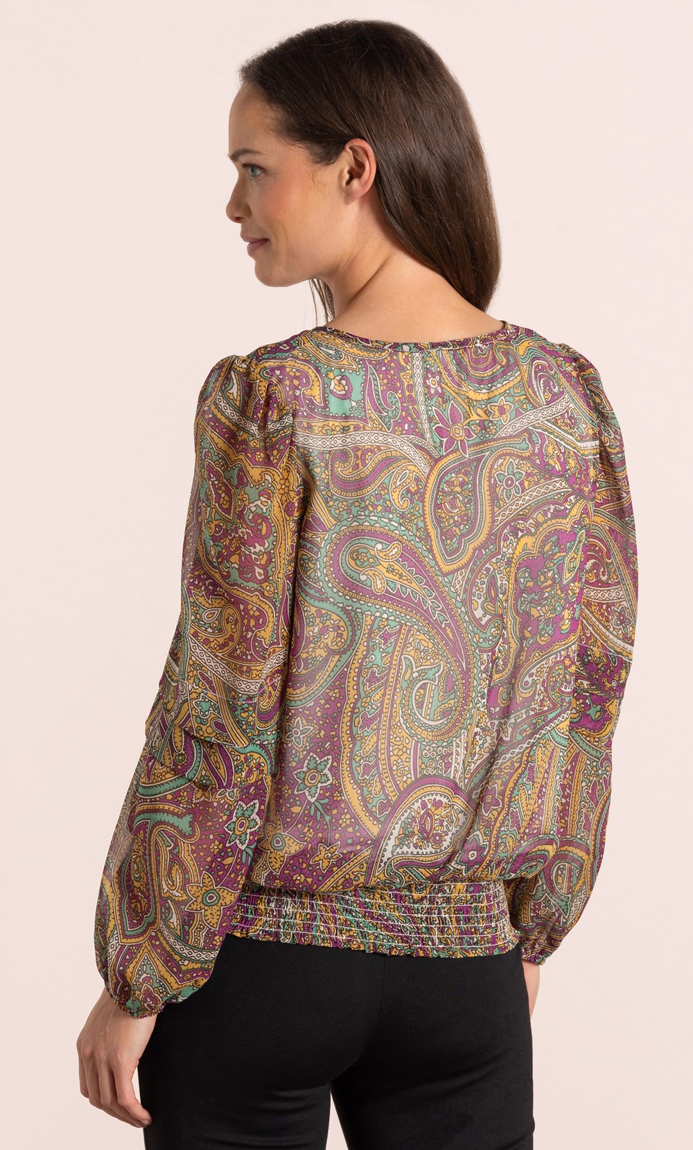 Smocked Hem Paisley Print Top