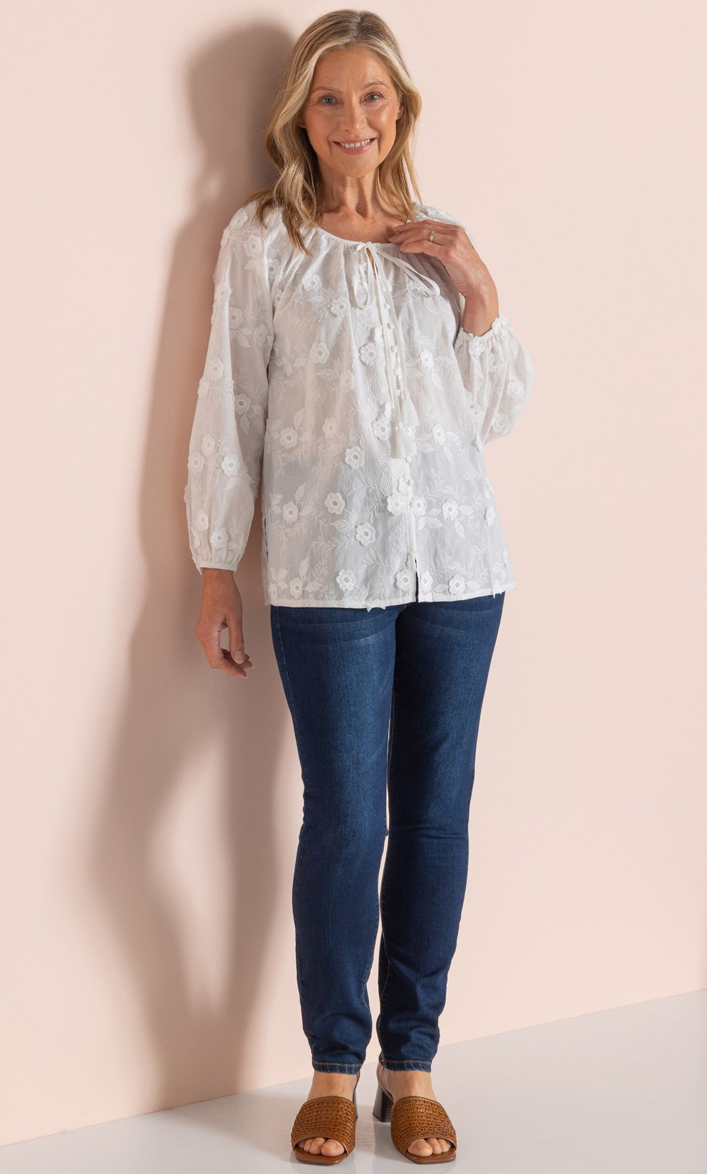 Anna Rose Floral Applique Cotton Blouse