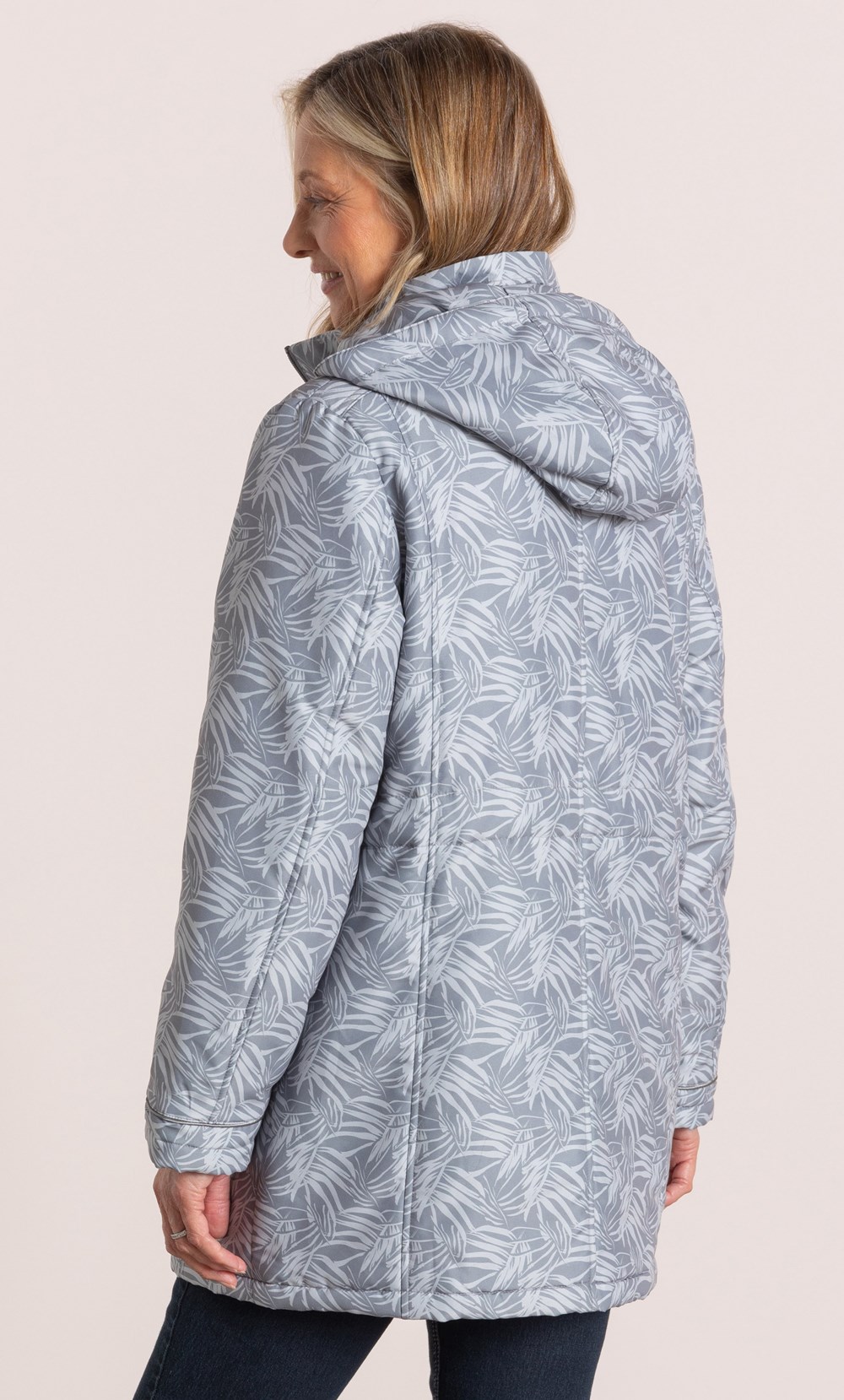 Anna Rose Leaf Printed Coat With Scarf