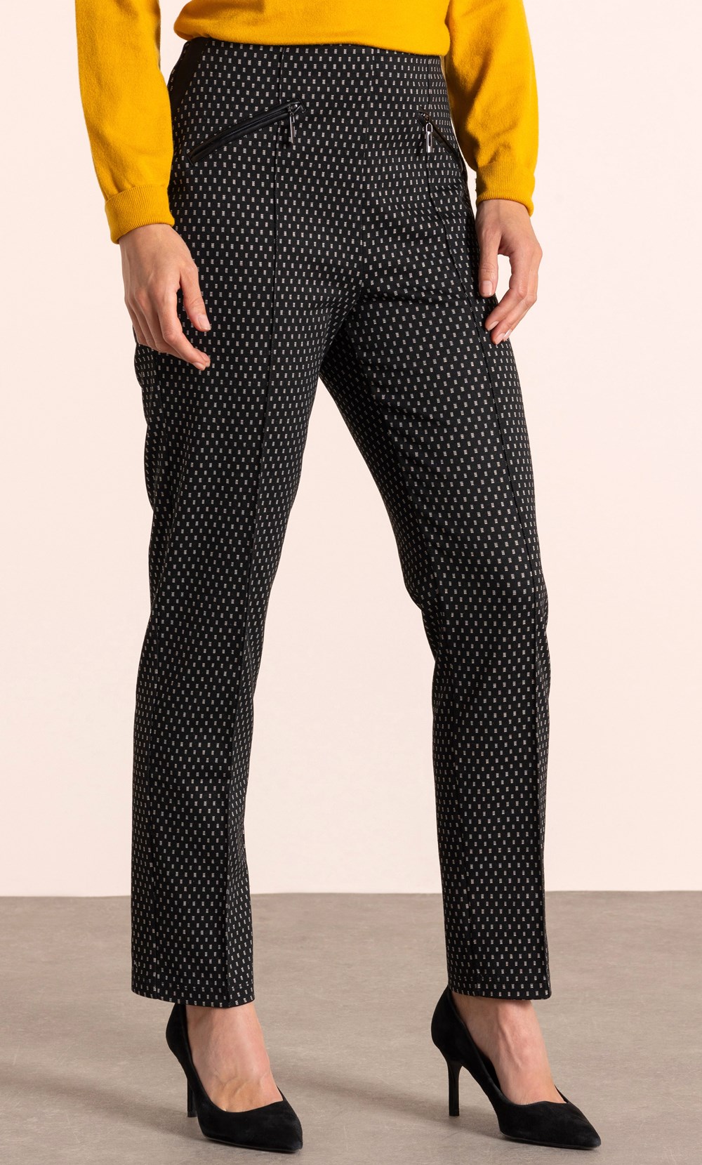 Pull On Patterned Straight Leg Trousers