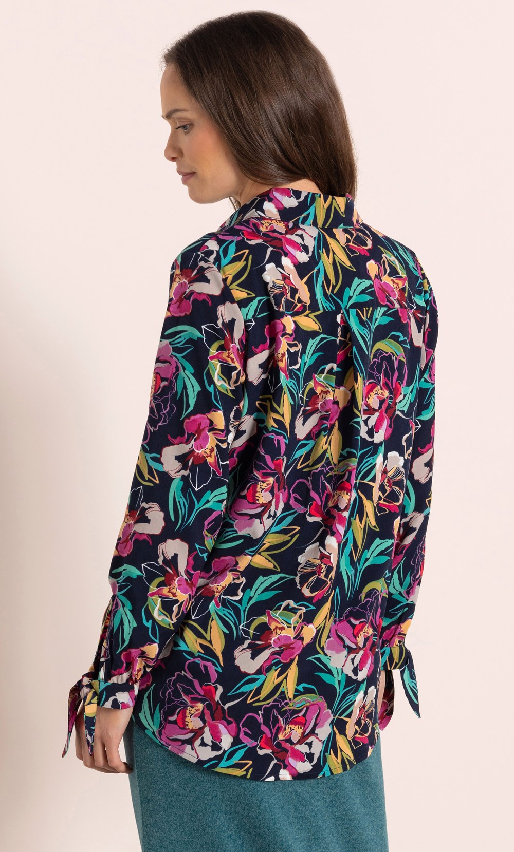 Bouquet Printed Tie Sleeve Blouse