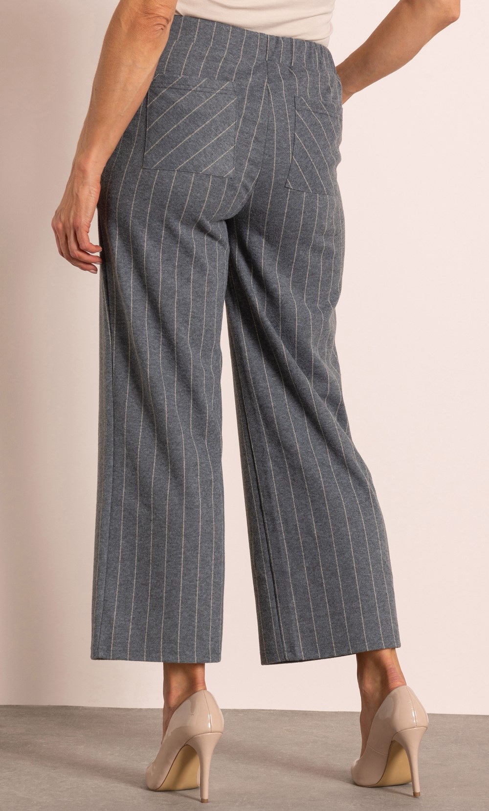 Striped Wide Leg Cropped Trousers