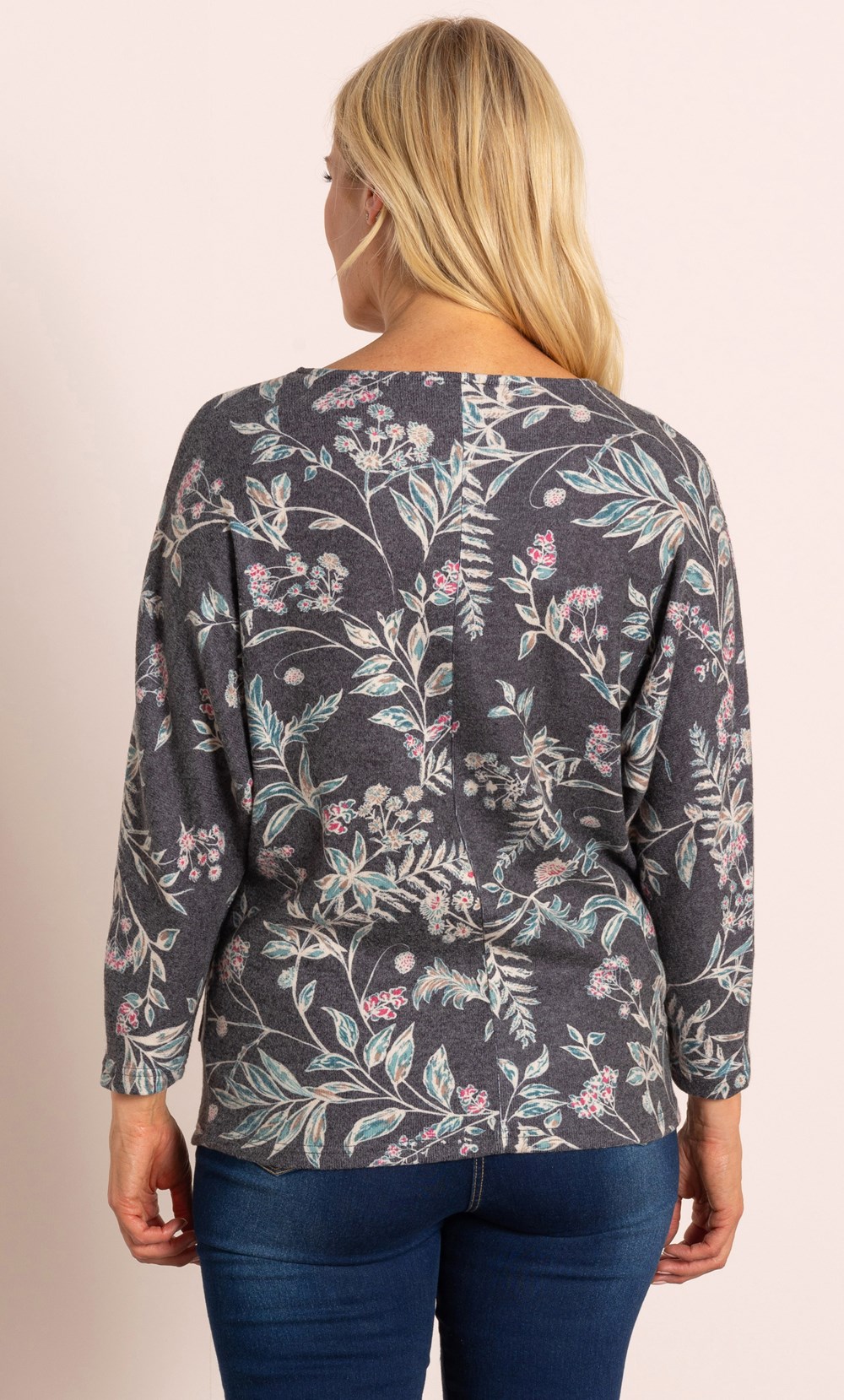 Garden Print Batwing Brushed Knit Top