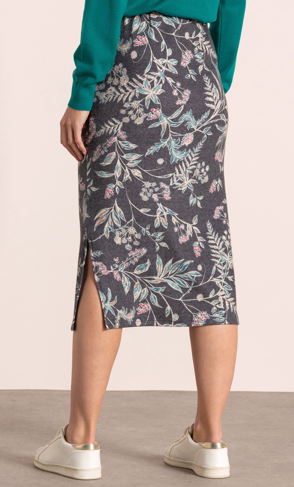 Garden Print Brushed Knit Midi Skirt