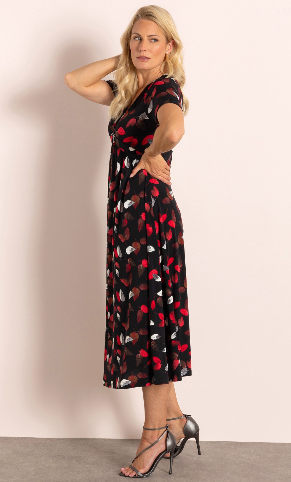 Textured Leaf Printed Midi Dress