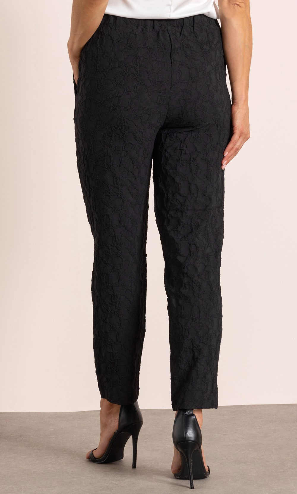 Textured Pull On Slim Leg Trousers