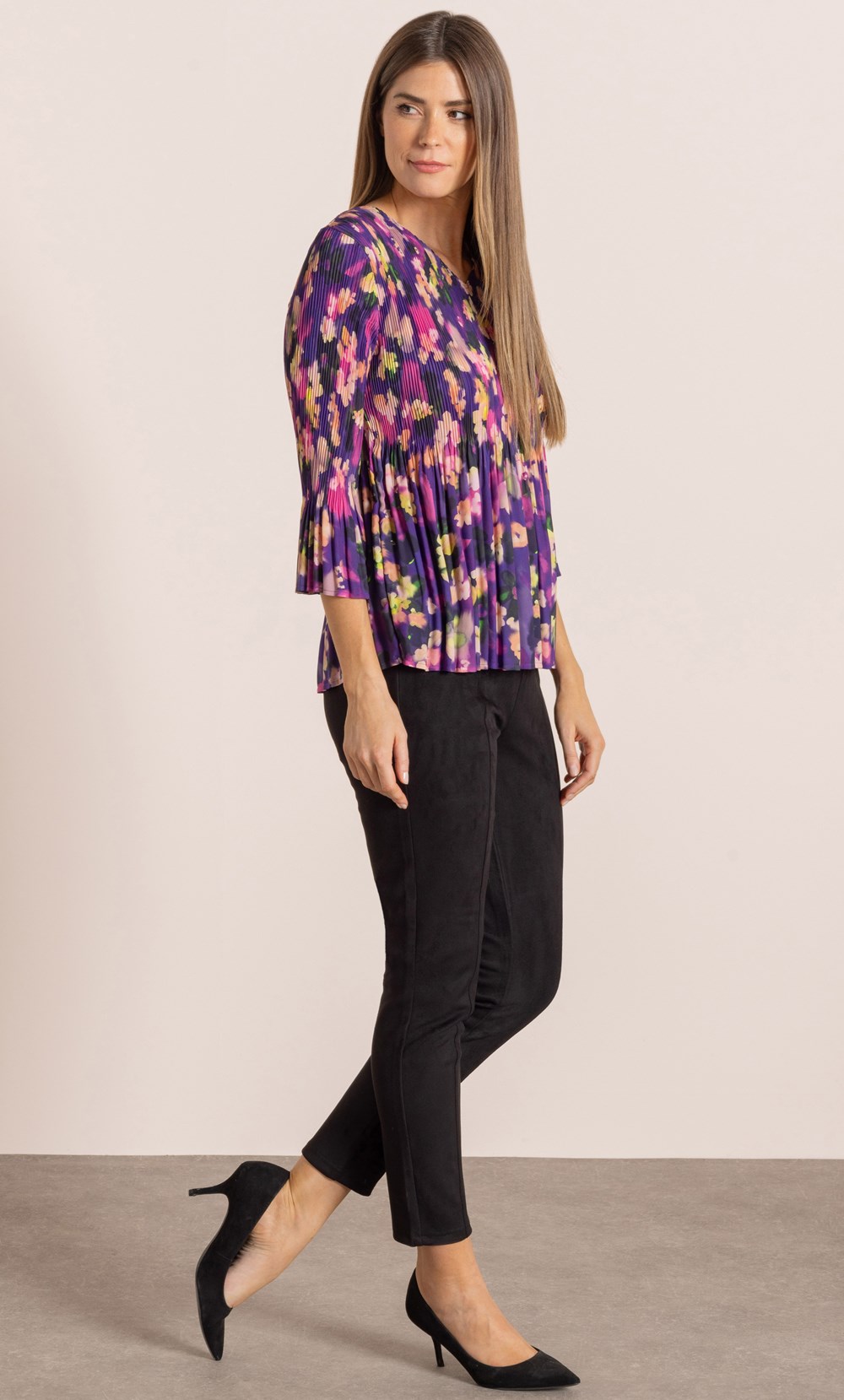 Floral Print Pleated Top