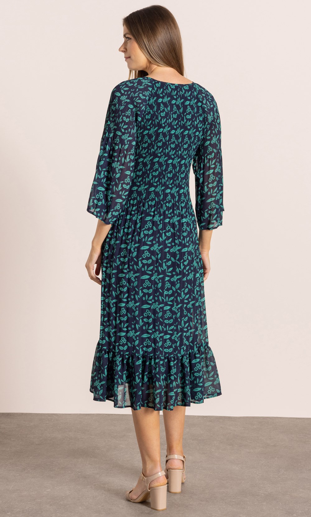 Botanical Print Pleated Midaxi Dress