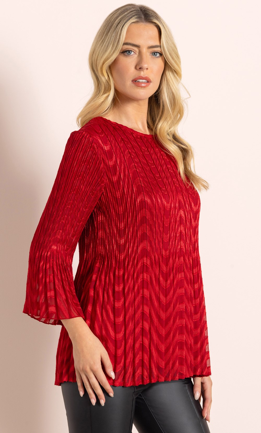 Pleated Flare Bell Sleeve Top