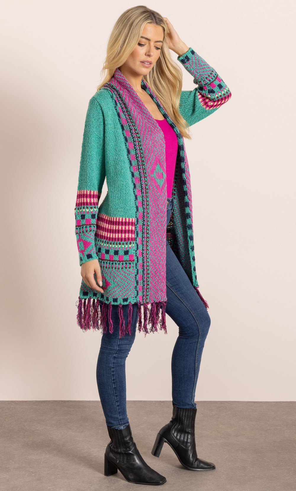 Patterned Open Front Cardigan