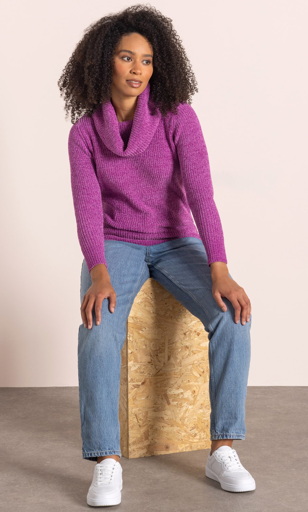 Cowl Neck Long Sleeve Chenille Jumper